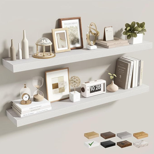 40 Inch Floating Shelves for Wall 2 Pack, 40" Wall Shelves for Books, Storage, Decor, Wall Mounted Floating Shelf with Invisible Brackets for Kitchen, Living Room, White