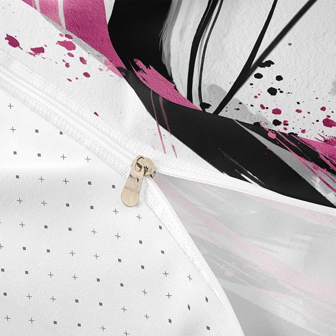 Erosebridal Black and Purple Pink Duvet Cover Twin - Modern Geometric Decorative Bedding Sets Striped Bed Set for Boys Girls Minimalists Watercolor Graffiti Lines Bed Cover