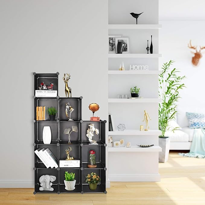 Cube Storage Organizer, DIY Plastic Closet Cabinet Modular Bookcase, Storage Shelves for Bedroom Living Room, Office（12-Cube，Plastic）