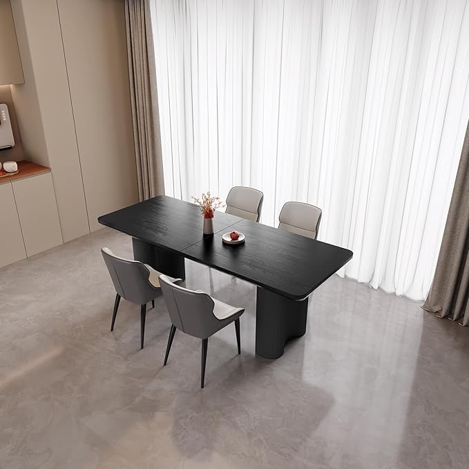 5-Piece Modern Dining Set, 78.97" Dining Table Set for 4, Rectangular Kitchen Table with 4 Chairs for Dining Room Kitchen Living Room, Black