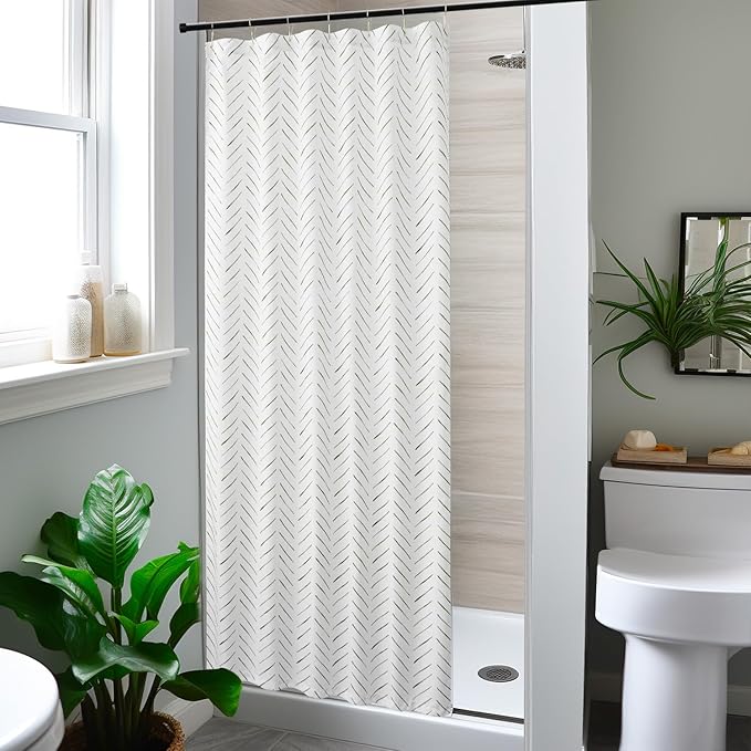 jinchan Small Stall Black and White Shower Curtain 36x72 Inches Inky Herringbone Chevron Zig Zag Waterproof Fabric Modern Farmhouse Shower Curtains for Bathroom with 7 Hooks