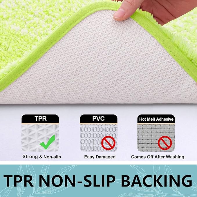 Arotive Microfiber Bathroom Rugs, Shaggy Soft and Absorbent Contour Toilet Rugs, Non-Slip, Thick Plush Machine Washable Dry Bath Mats for Toilet Base, 30x20, Light Green, Rectangular