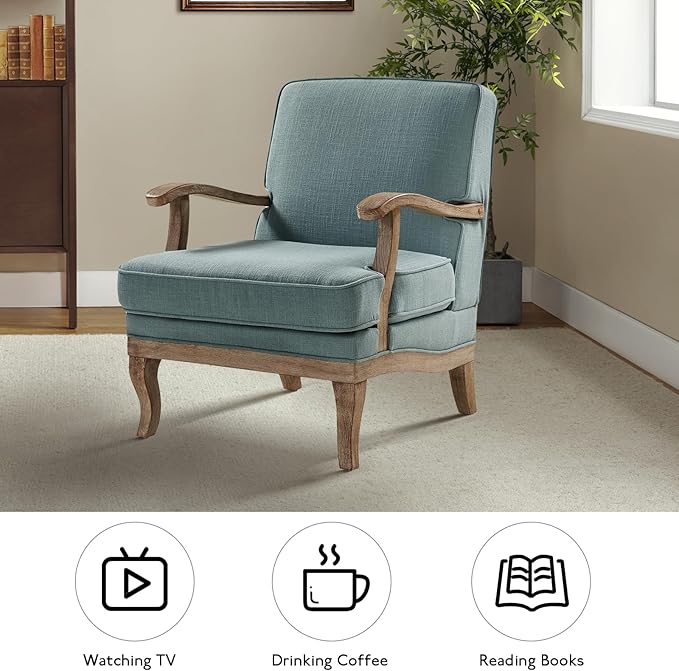 HULALA HOME Mid-Century Modern Accent Chairs Set of 2, Upholstered Lounge Arm Chair with Solid Wood Legs and Armrest, Removable Cushion Comfy Reading Armchair for Living Room, Bedroom, Balcony, Blue
