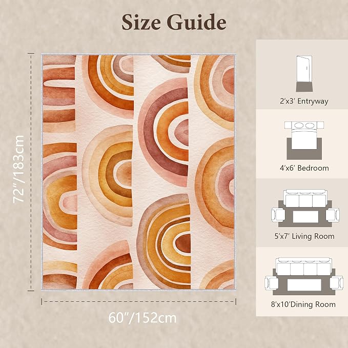 Retro Arcs Area Rug 5x6, Minimalist Arch Pattern Rug, Modern Retro Neutral Carpet for Living Room Bedroom, Non Slip Washable Rug