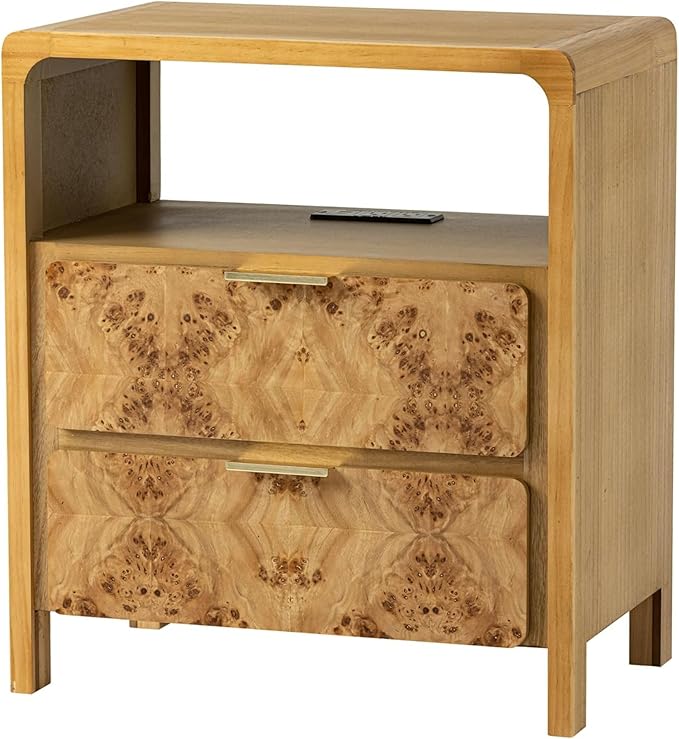 COZAYH Farmhouse Nightstand with Charging Station, Side Table with Power Outlet and USB & Type C Ports, Wood Bedside Table for Bedroom, Fully Assembled, Rustic, Natural, Burl