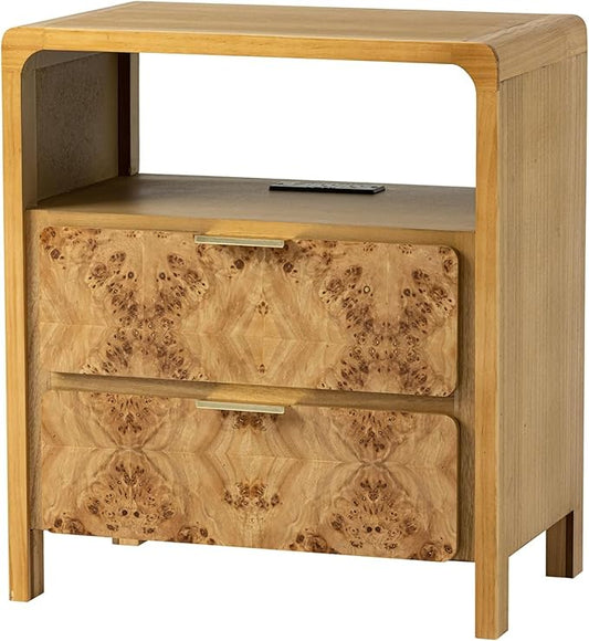 COZAYH Farmhouse Nightstand with Charging Station, Side Table with Power Outlet and USB & Type C Ports, Wood Bedside Table for Bedroom, Fully Assembled, Rustic, Natural, Burl