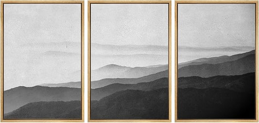 SIGNWIN Framed Canvas Print Wall Art Side of Mountain in Mist Nature Rocky Illustrations Minimalism Contemporary Black and White for Living Room, Bedroom, Office - 16"x24"x3 Natural