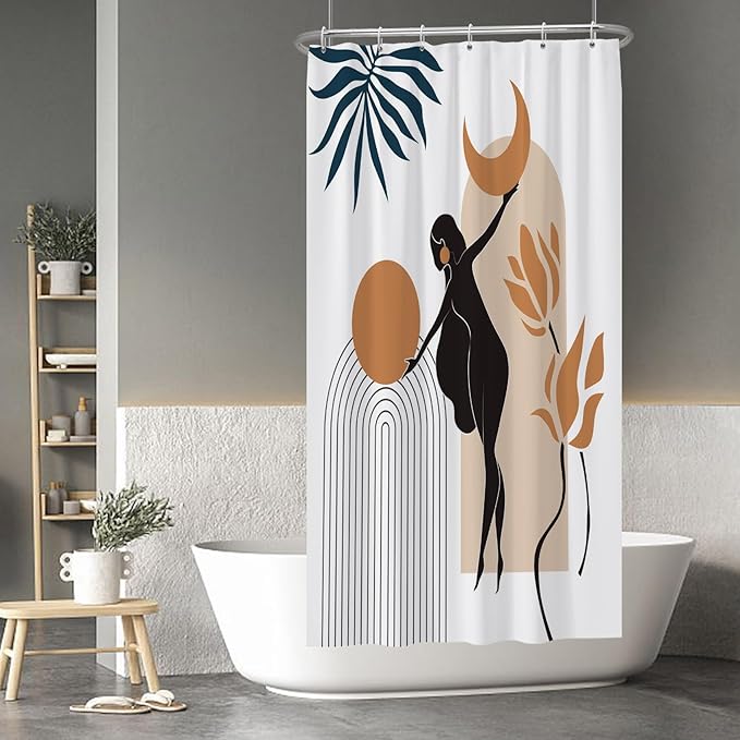 Baocicco Boho Mid Century Shower Curtain Sun and Moon in The Woman's Hands Minimalist Geometric Shower Curtains for Bathroom Bathtubs Waterproof Fabric Shower Curtain with Hooks 36x72 Inches
