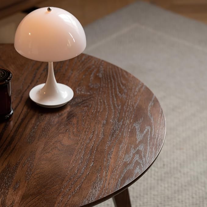 100% Solid Wood Round Coffee Table, Small Coffee Table w/Sturdy Legs, Wood Side Table for Bedroom Balcony Living Room (Walnut, 23.62" D x 13.78" H)