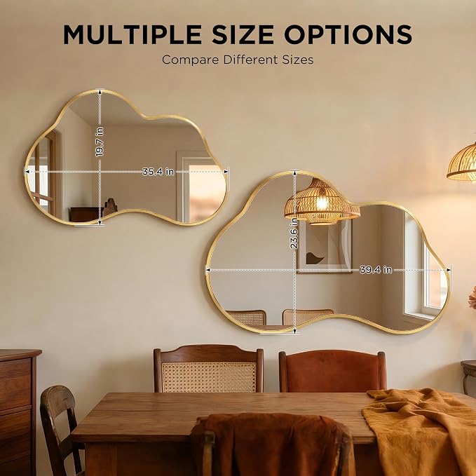 Irregular Wall Mirror with Metal Frame for Living Room, Hallway, Entryway, Bathroom and Dining Room