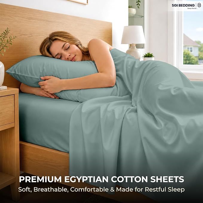 SGI bedding 100% Egyptian Cotton Sheets California King Size – 600 Thread Count Sheets Set, Soft, Cooling, 15" Deep Pocket, Luxury Hotel Bedding, Breathable, Durable - Aqua Green