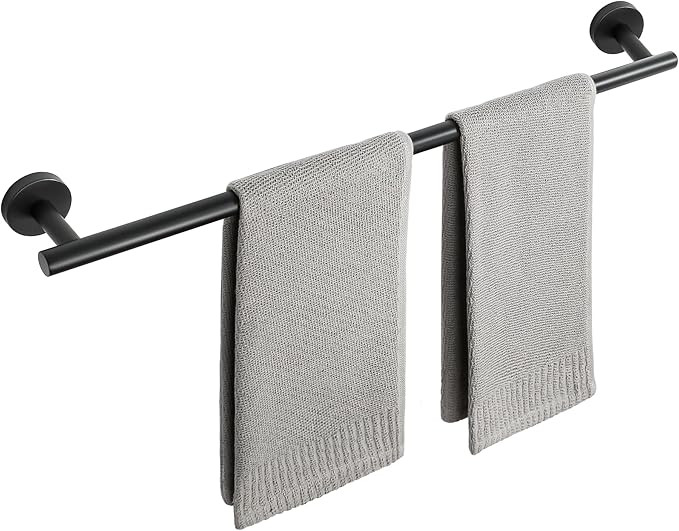 SAYAYO Black Towel Racks for Bathroom, 24 Inch Towel Bar Towel Rod Towel Holder Wall Mount SUS304 Stainless Steel (26.6 Inch Total Length)