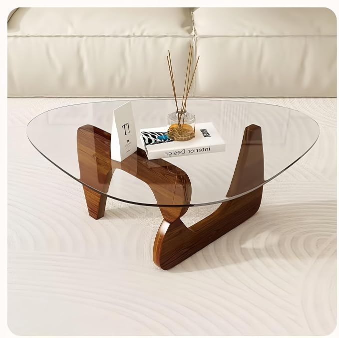 Modern Glass Coffee Table for Living Room, Small mid Century Coffee Table, Stylish Coffee Tables Suitable for Bedroom Living Room Reception Office Tables (Walnut, Small)