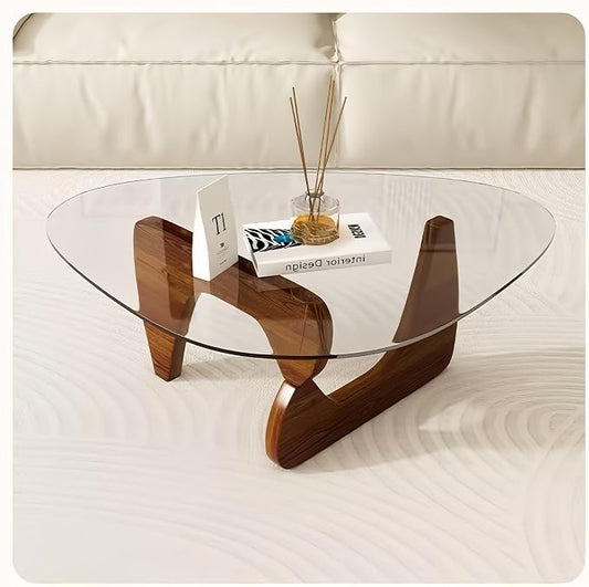 Modern Glass Coffee Table for Living Room, Small mid Century Coffee Table, Stylish Coffee Tables Suitable for Bedroom Living Room Reception Office Tables (Walnut, Small)