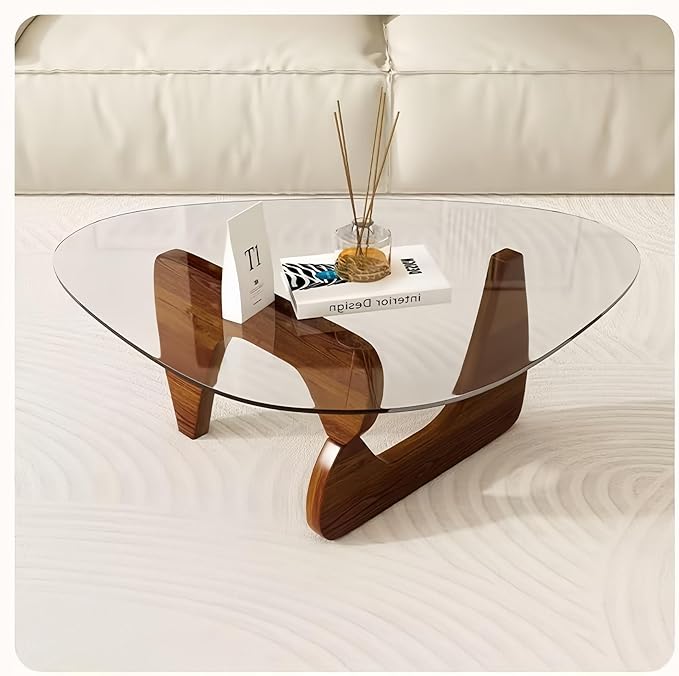 Modern Glass Coffee Table for Living Room, Small mid Century Coffee Table, Stylish Coffee Tables Suitable for Bedroom Living Room Reception Office Tables (Walnut, Large)
