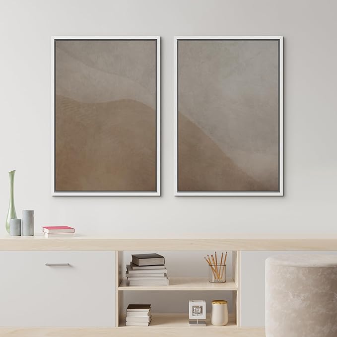 IDEA4WALL Framed Canvas Print Wall Art Set Neutral Earth Tone Abstract Beige and Taupe Color Block Illustrations Modern Art Decorative Calm/Zen for Living Room, Bedroom, Office - 16"x24"x2 White