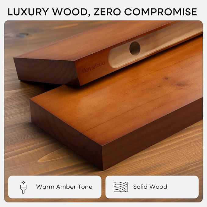 Homeforia 20 inch Floating Shelf Oak, High End Solid Real Wood 20inch Long Floating Shelves for Wall Mounted, Honey Oak Wooden 20in Floating Shelves, Heavy Duty Bracket, 20 X 6.5 X 1.75 inch, Set of 4