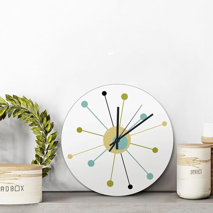 ArogGeld Mid Century Wall Clock Atomic Age Wall Clocks Battery Operated 15 Inch Silent Non-Ticking Farmhouse Wall Decor for Bedroom Living Room