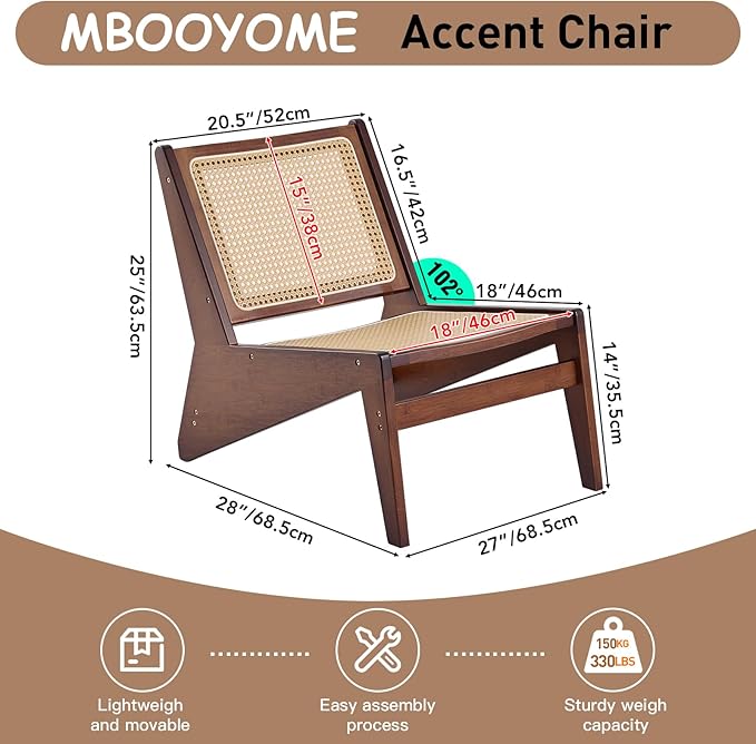 Mid Century Modern Accent Chair for Living Room, Low Lounge Chair with Solid Wood Frame, Comfy Armchair for Bedroom and Balcony, Walnut