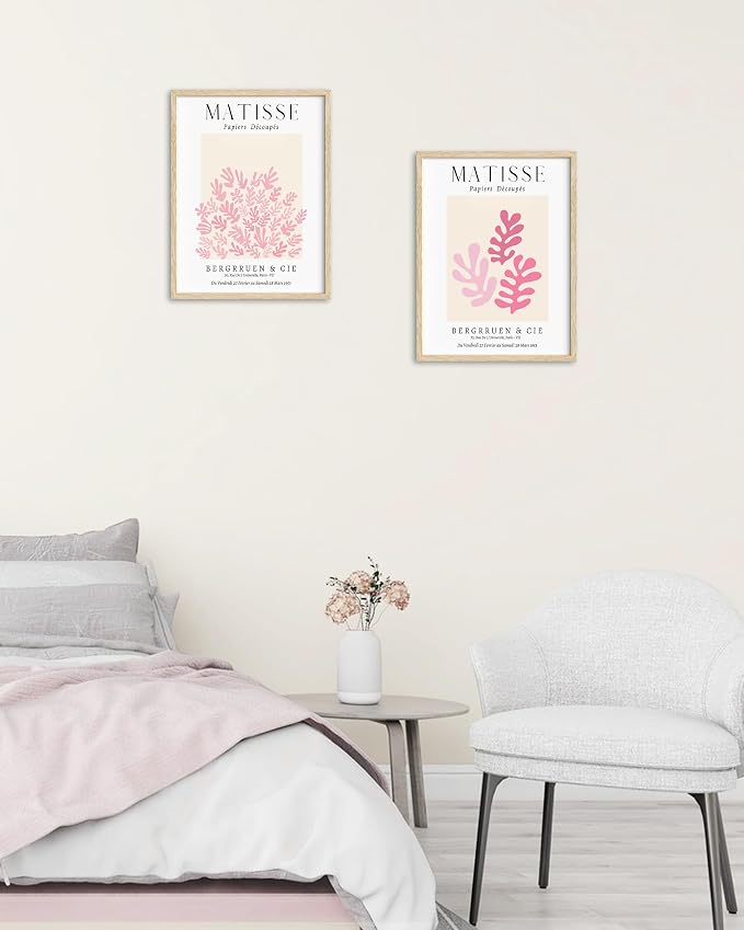 HesenDot Unframed Matisse Pink Wall Art,12x16in Canvas Prints Set of 3, Modern Abstract Wall Decor Posters,Minimalist Home Decoration for Living Room Bedroom Office, Unframed