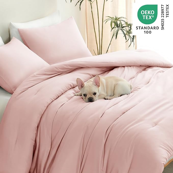 CozyLux Oversized King Comforter Set Blush Pink, 3 Pieces 120"x98" Lightweight Down Alternative Quilted Bedding Sets, All Season Breathable Solid Comforter with 2 Pillowcases, Bed Set Gift for Home