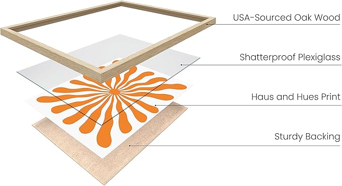 HAUS AND HUES Abstract Orange Wall Art - Sun Decor, Bright Orange Wall Art for Sunset Vibe (Beige Frame, 24x36)