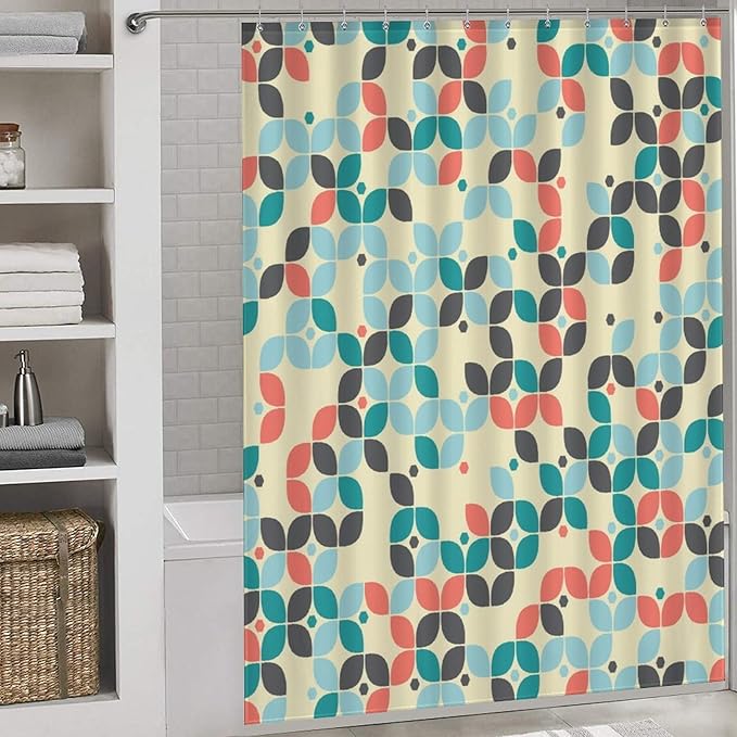 Mid Century Shower Curtain,Retro Abstract Modern Geometric Decor Bathroom Curtain Polyester Waterproof Fabric 66x72in（168x183cm）