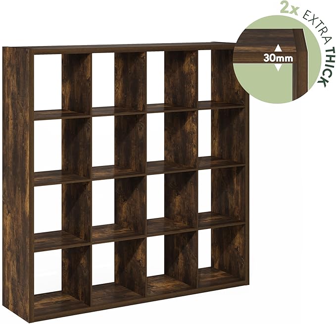 Furinno Cubicle Book Shelf, 16-Cube Bookshelf, Extra Thick Frame Reversible Bookcase with Open Back, 14.6" x 58" x 58", for Living Room, Bedroom, Home Office, Amber Pine