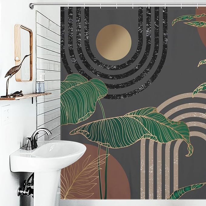 Boho Mid Century Shower Curtain,Retro Abstract Minimalist Tropical Modern Bathroom Curtain Polyester Waterproof Fabric Decor 72x72in（183x183cm）