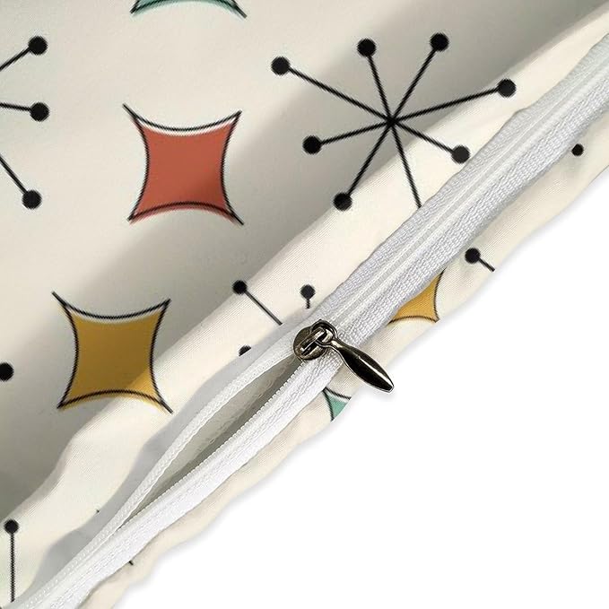 Modern Geometric Bedding Set,1950s 1960s Mid Century Vintage Abstract Atomic Stars Geometric Diamond Pattern Comforter Set with Pillowcase for Bedroom Bed Decor,Full 79"x90"