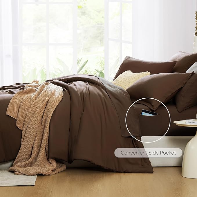 WRENSONGE King Size Comforter Set- 7 Pieces Soft Chocolate Brown Bed in a Bag King with Fitted Sheet, Flat Sheet, 2 Pillow Shams, and 2 Pillowcases-Warm King Bedding Set for All Season