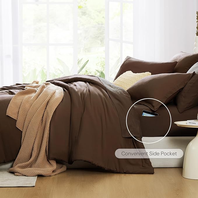 WRENSONGE Full Size Comforter Sets, 7 Pieces Chocolate Brown Bed in a Bag with Fitted Sheet, Flat Sheet, 2 Pillow Shams, 2 Pillowcases, Warm Bedding Sets for All Season