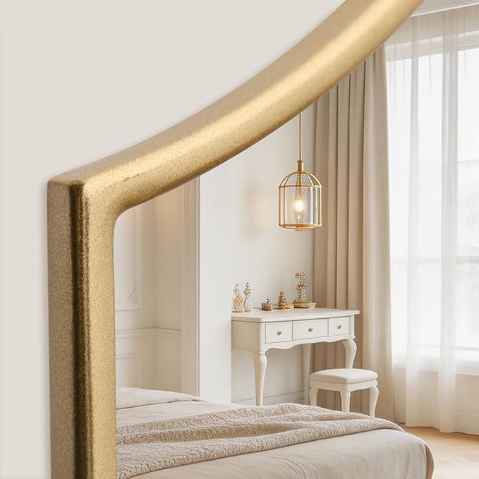 Besdomus Oversized Scalloped Gold Mirror: 54"x34" Modern Minimalist Wood Frame Wall Mirror - Decorative Fireplace Arched Mirrors for Bathroom/Entryway/Vanity/Living Room - Home Decor for Fashion Women