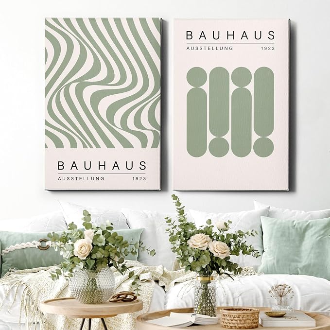 Geometric Line Wall Art Bauhaus 1923 Poster Sage Green Abstract Paintings Mid Century Modern Artwork Bauhaus Exhibition Poster Abstract Shape Prints Boho Modern Picture 16x24inch Wood Framed