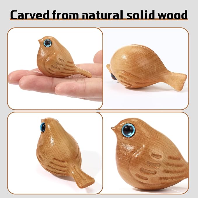 Yookeer 6 Pcs Wood Bird Statues Bulk Mini Creative Handcrafted Decorative Magpie Figurines Small Modern Bird Decor Each 2.05" x 1.1" x 1.06" for Home Bedroom Bathroom Office Desktop Decor