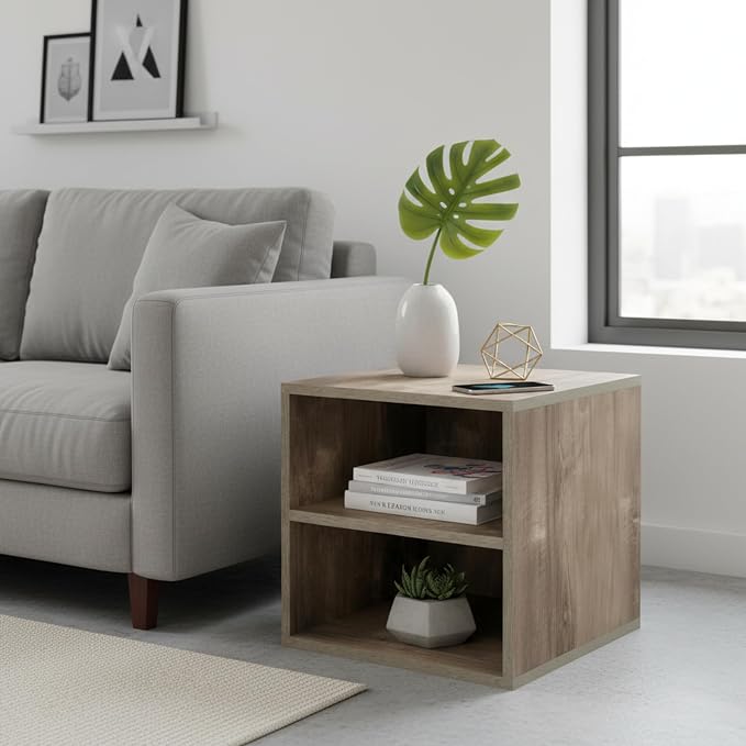 Lavish Home Cube Storage Organizer – 2-Shelf Modular Stackable Bookshelf – Minimalist Modern Nightstand & End Table, Stackable Modular Accent Table for Bedroom, Living Room, or Office (Gray Woodgrain)