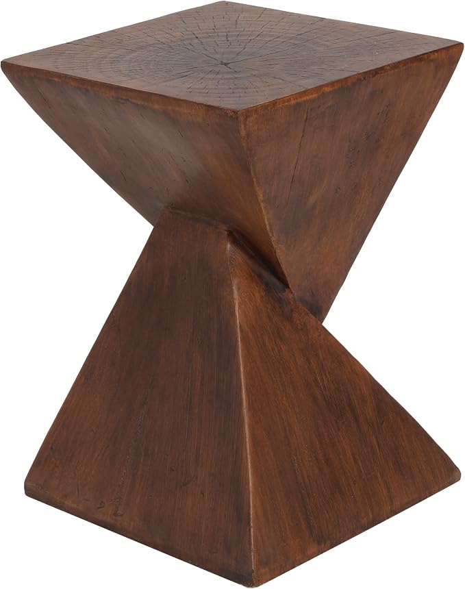ø12.5'' Square Hourglass Side Table End Table for Living Room, Modern Retro Style, Magnesium Oxide & Light Weight for Indoor & Outdoor, No Assembly, Wood Grain, Dark Brown