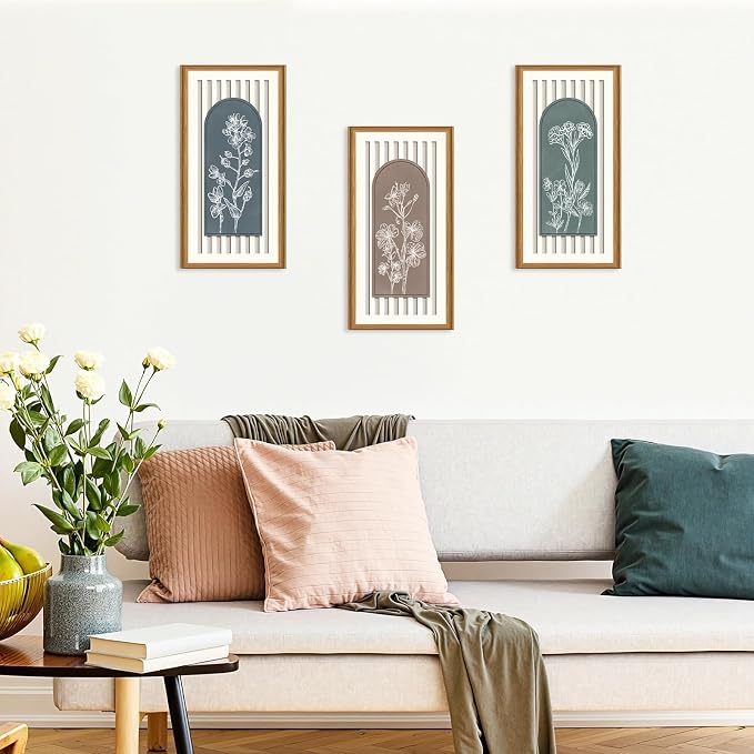 Celestdeco 3 Pcs Boho Flower Market Wall Decor Floral Botanical Modern Wood Wall Art Bohemian Floral Hanging Decor Abstract Minimalist Wooden Art for Living Room Bedroom Office 7.9 x15.8 Inch