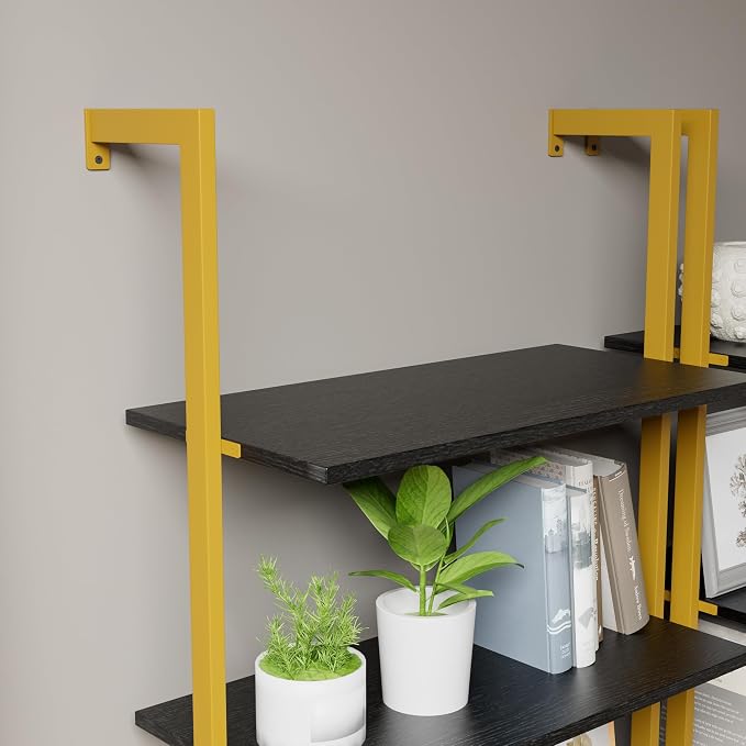Modern Trapezoid Open Shelving Unit - 5-Tier, Wall-Mounted, High-Strength MDF & Metal