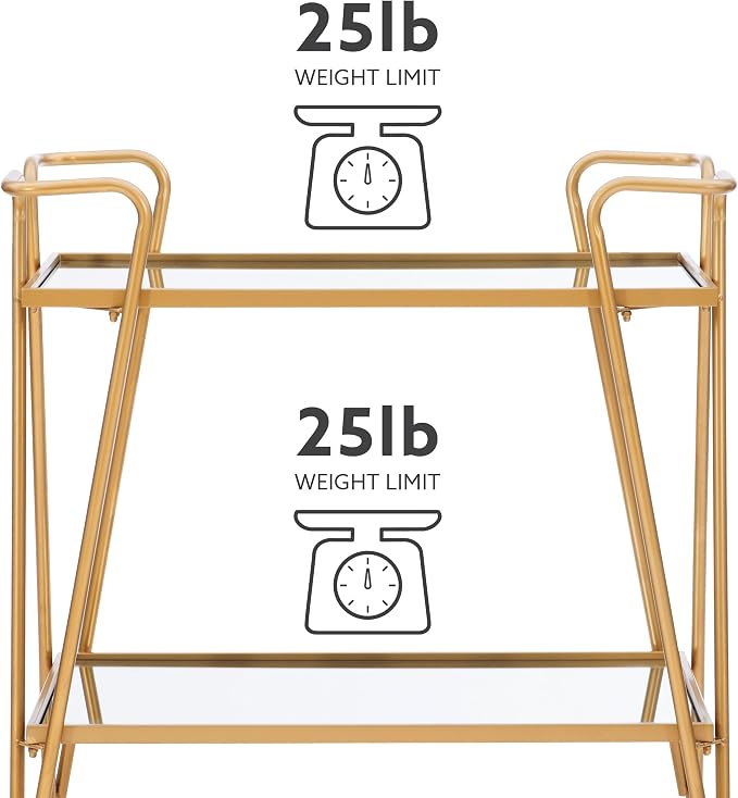 Linon Gina Mid-Century Bar Cart, Gold