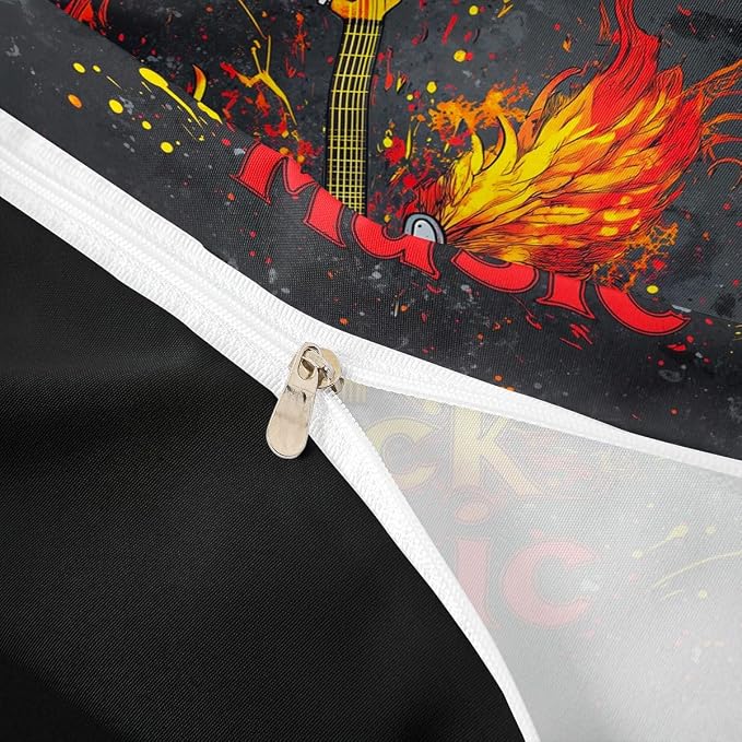 Erosebridal Rock Music Bedding Set Queen for Boys Men - Rock Roll Electric Guitar Duvet Cover Vintage Cool Flame Wings Guitar Comforter Cover,Trendy Punk Music Bed Set