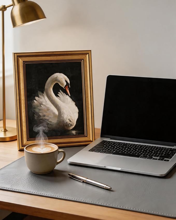 HUARCEY Gold Framed Vintage Wall Art for Living Room, Animals Painting Prints Shelf Decor for Kitchen, Aesthetic Bedroom Wall Art, Best Gifts for Friends or Family - Swan Black 10L x 8W