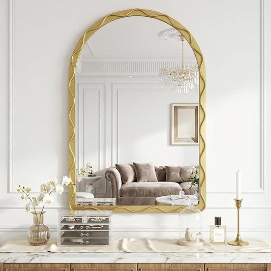 Uniclinens Gold Arched Mirror Decor - Large Vintage Scalloped Mirror Decor with Metal Frame, Wavy Decor Mirror for Nursery,Entryway,Fireplace,Living Room,Hallway,Bathroom,24"X36"