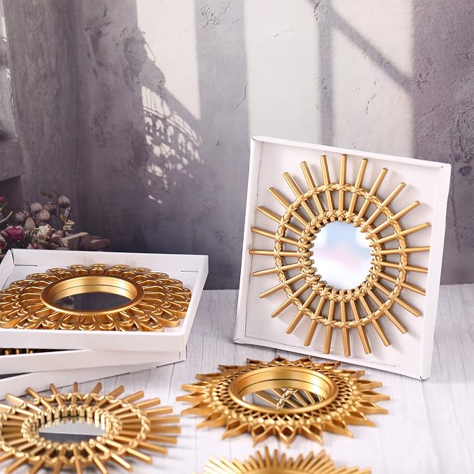 Namalu 6 Pcs Sunburst Mirror for Wall Decor, Small Circle Sun Decorative Mirror Hanging for Art Entryway Home Decor Bathroom Bedroom Living Room(Classic,Gold)