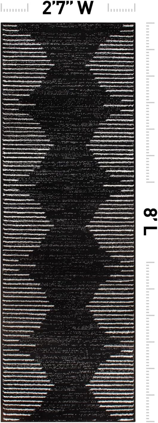 Rugshop Bohemian Stripe Stain Resistant High Traffic Living Room Kitchen Bedroom Dining Home Office Runner Rug 2'7" x 8' Black