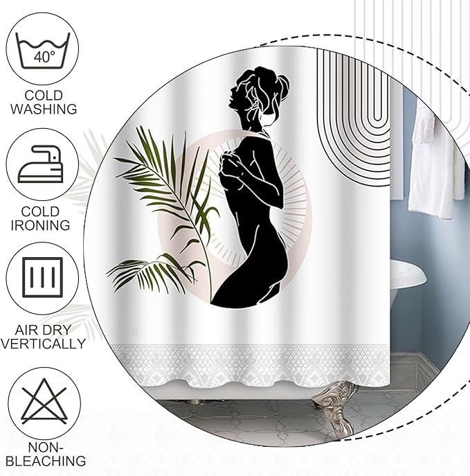 Baocicoo Black Abstract Woman Shower Curtain Boho Mid Century Minimalist Curtain for Bathroom Decorations Waterproof with Hooks 72x72 Inches