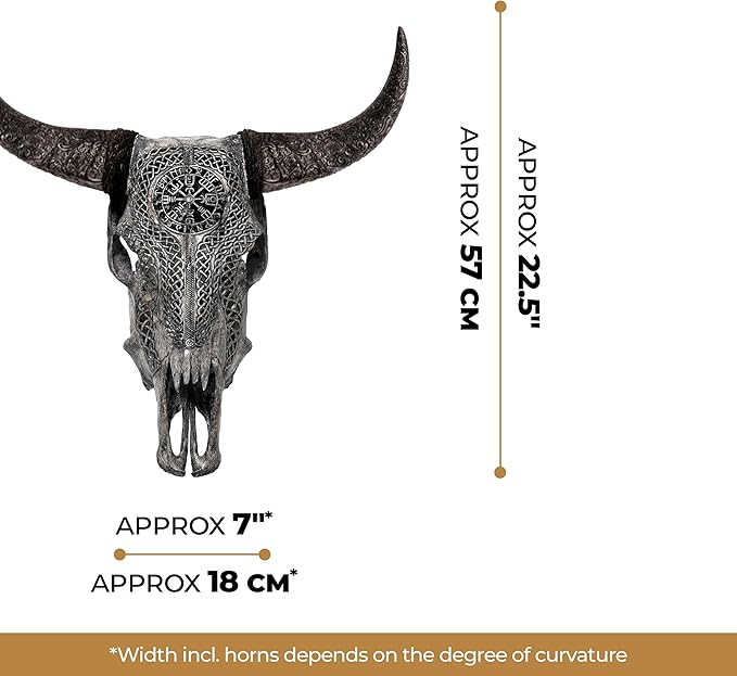 Skull Bliss - Hand-Carved Real Authentic Taxidermy Cow Skull/Bull Skull Wall Decor with Horns/Norse Viking Gift for Men/Real Animal Cow Skull Wall Decor (Standard Horns)