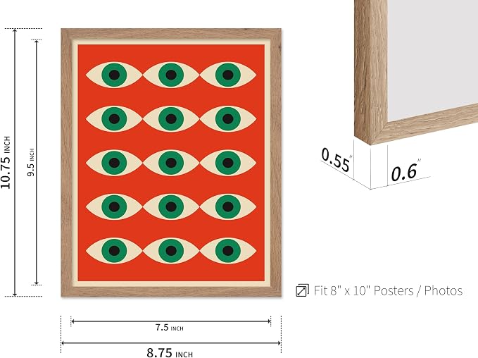 Poster Master Bauhaus Poster - Red Evil Eye Print - Graphic Design Art - Eye Art - Geometric Art - Chic Boho Art - Mid Century Modern Art - Living Room or Bedroom Wall Decor - 8x10 Beige Framed