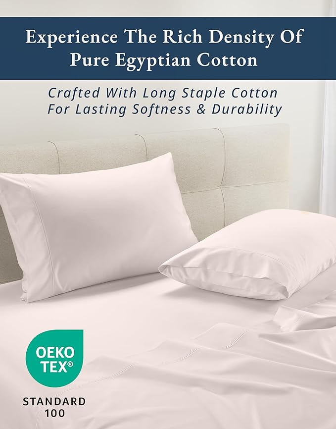 LANE LINEN 100% Egyptian Cotton Bed Sheets sábanas Queen, Soft & Comfy Luxury Hotel Like Thick Bedding Sheets & Pillowcase Set, Machine Wash Cooling 15'' Queen Deep Pocket Sheet Set - Petal Pink