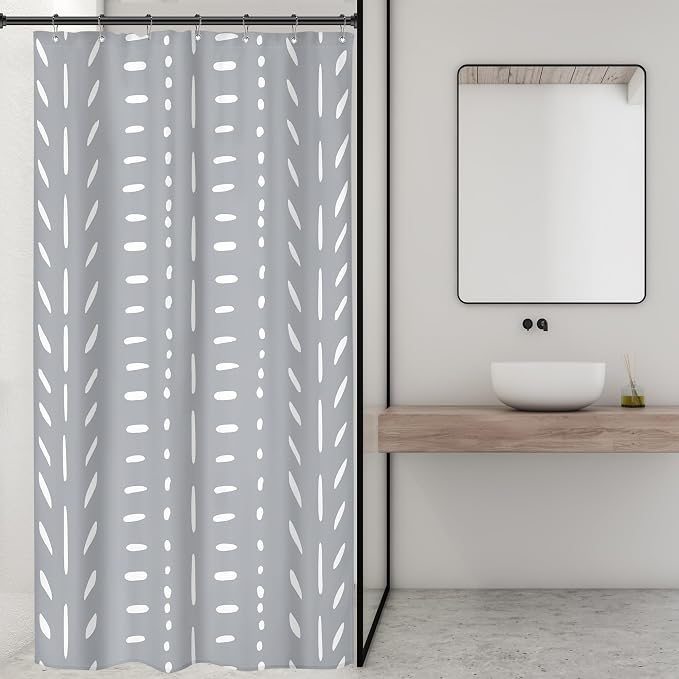 Riyidecor Stall Small Boho Gray Half Size Shower Curtain Chevron Herringbone Striped Geometric 36Wx72H Inch Single Narrow Tiny Walkin Stand Up Fabric Decor Bathroom Polyester Waterproof 7 Pack Hooks